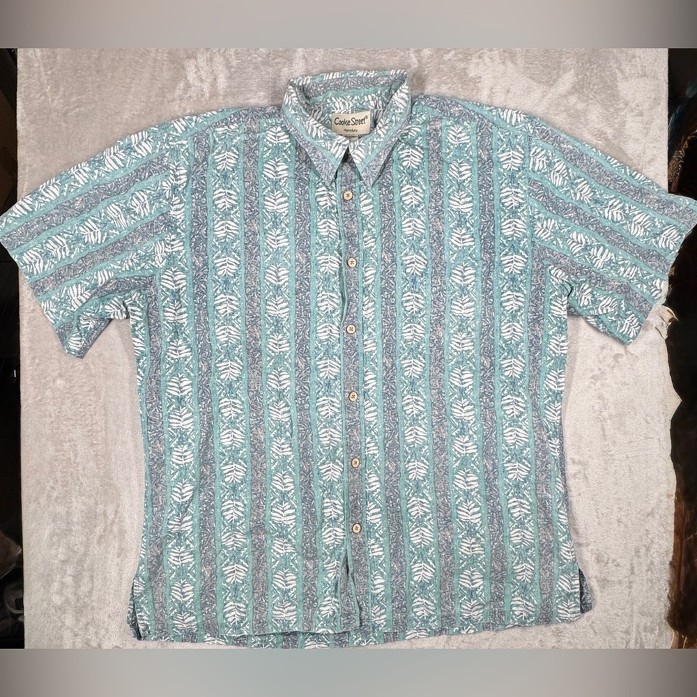 Cooke Street Honolulu Cotton Hawaiian Tropical Turquoise Button Down Shirt XL